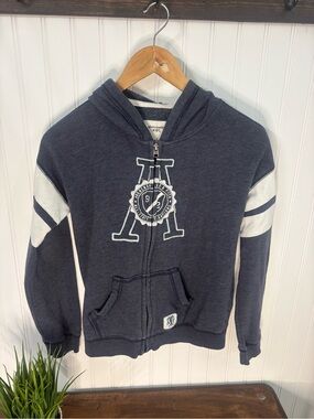 Abercrombie & Fitch Kids Navy Zip-Up Hoodie with White Sleeve Stripes